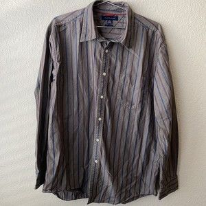 Tommy Hilfiger Mens Shirt Size XL 80's Two Ply Cotton Stripes Button Front